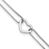 Sterling Silver Rhodium-Platedod-plated Polished Heart Beaded 9in w/1in ext Anklet